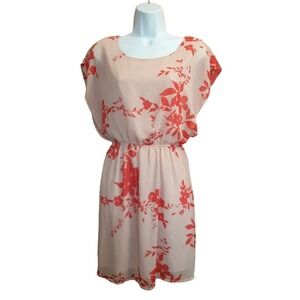 Myan Women's Peach Orange Blossom Dress Gathered Waist Size Small
